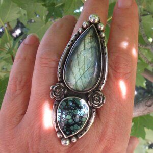 Exquisite Artisan Pacific Crest Silver Labradorite & Variscite Sterling Ring!